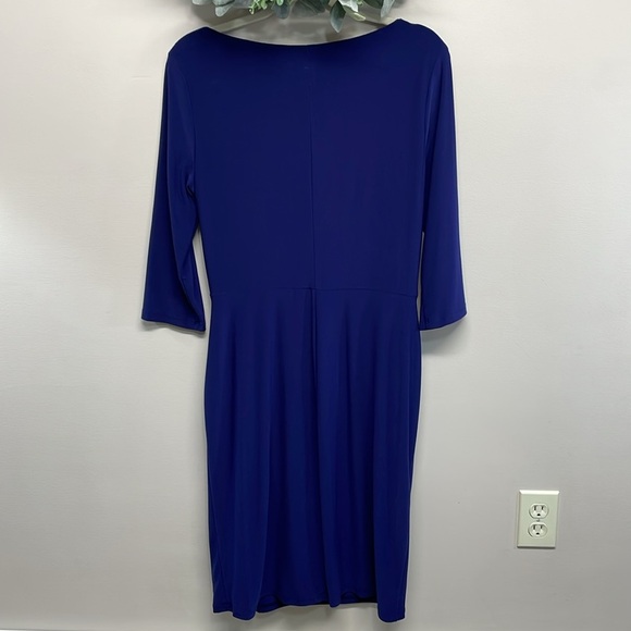 Lauren Ralph Lauren Navy Twist Front Stretch Jersey 3/4 Sleeve Midi Dress 12 - Picture 4 of 16